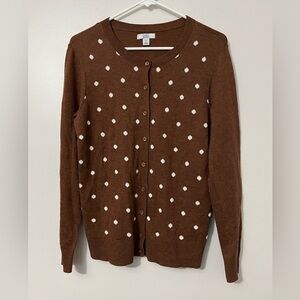 NWOT Croft & Barrow Cotton Blend Brown Cardigan with White Dots